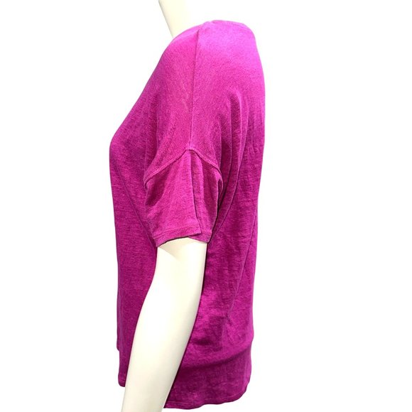 Chicos Pink Puff Sleeve Slub Tee Top Linen Classic Fit Size 1 - Picture 2 of 9